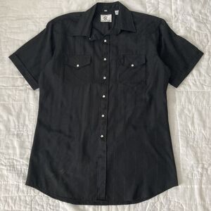 Vintage Black Rockabilly Western Pearl Snap Country Shirt Men Large Short Sleeve